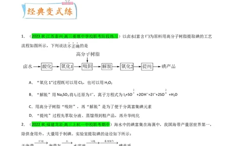 升级版微专题19海水资源的综合利用（提取溴和碘）（原卷版）(全国版)_05高考化学_新高考复习资料_2024年新高考资料_一轮复习资料_备战2024年高考化学一轮复习考点微专题