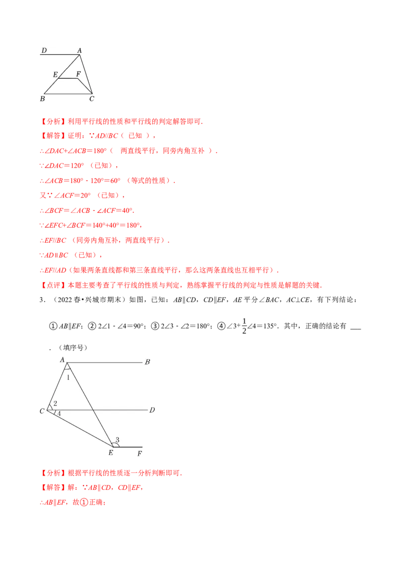 专题：平行线的判定与性质的综合运用（解析版）_初中数学人教版_7下-初中数学人教版_7下-初中数学人教版（旧版）赠送_07专项讲练