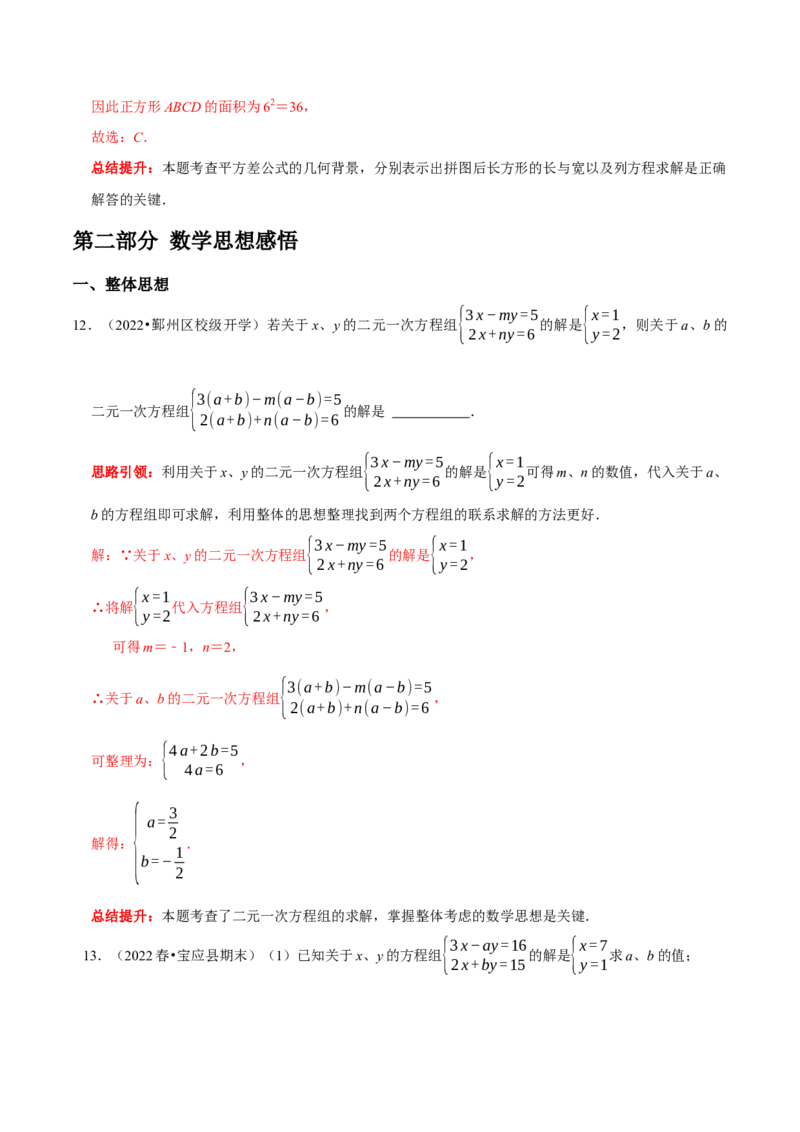 第八章二元一次方程组考点整合数学思想渗透及2022中考真题链接（解析版）_初中数学人教版_7下-初中数学人教版_7下-初中数学人教版（旧版）赠送_07专项讲练
