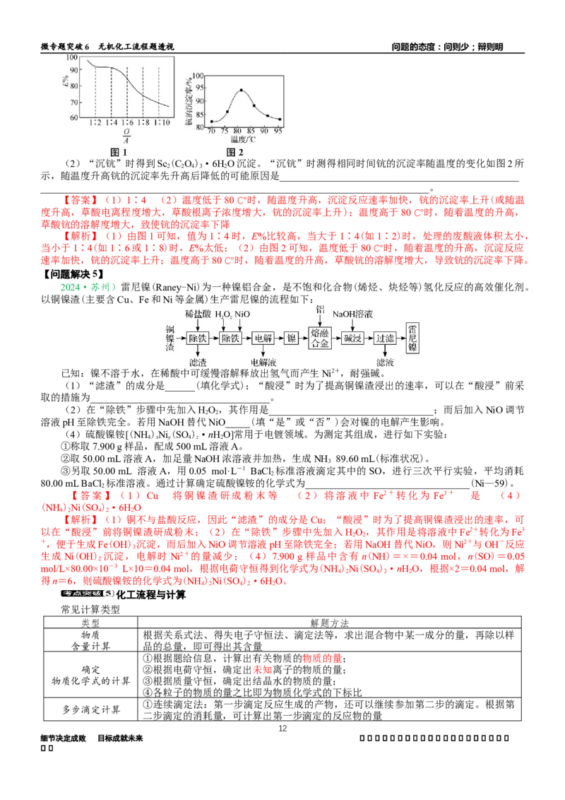 微专题突破6无机化工流程题透视（学案）（教师版）_05高考化学_2025年新高考资料_二轮复习_01高考语文等多个文件_2025年高考化学二轮复习重点微专题突破学案（新高考专用）