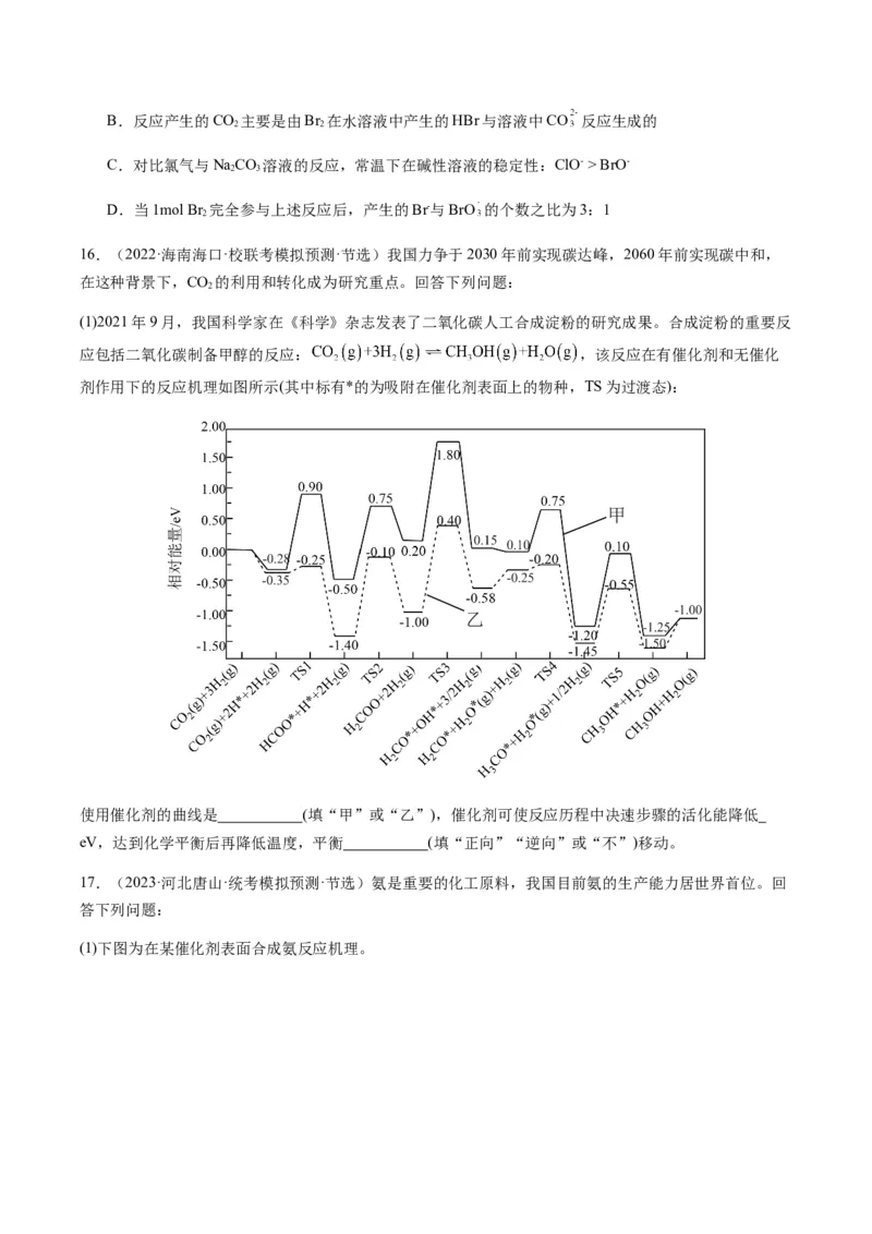 热点06化学反应机理（反应历程）图像分析-2024年高考化学热点&middot;重点&middot;难点专练（新高考专用）（原卷版）_05高考化学_2024年新高考资料_3.2024专项复习