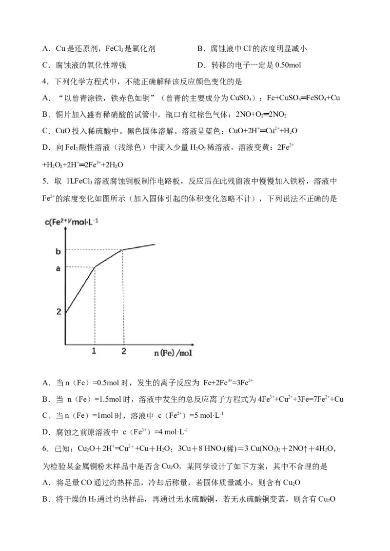 微专题15铜及其化合物的性质、制备与实验探究-备战2022年高考化学考点微专题（原卷版）_05高考化学_新高考复习资料_2022年新高考资料_备战2022年高考化学考点微专题