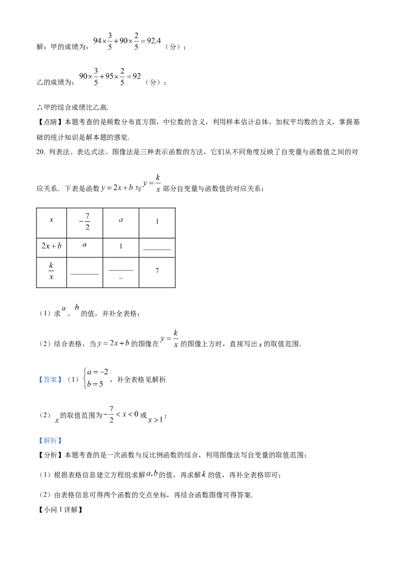 精品解析：2024年山东省枣庄市中考数学试题（枣庄聊城临沂菏泽）（解析版）_new_初中数学人教版_9下-初中数学人教版_09中考真题_2024中考数学真题
