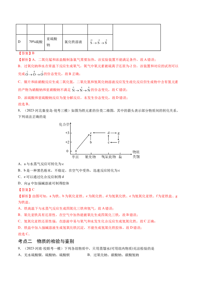 押新高考卷第7-8题元素化合物的转化、物质的检验与鉴别、物质结构与性质的应用和推理（解析版）_05高考化学_2024年新高考资料_5.2024三轮冲刺