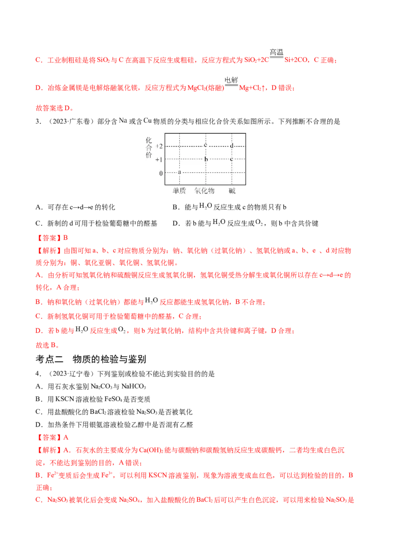 押新高考卷第7-8题元素化合物的转化、物质的检验与鉴别、物质结构与性质的应用和推理（解析版）_05高考化学_2024年新高考资料_5.2024三轮冲刺