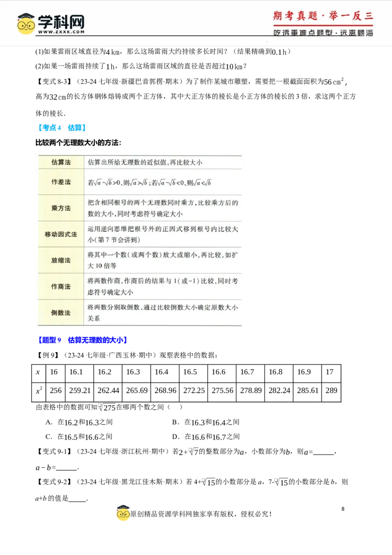 专题8.6实数全章专项复习5大考点13种题型（举一反三）（人教版2024）（原卷版）_初中数学人教版_7下-初中数学人教版_7下-初中数学人教版（2025春季新版）持续更新_04专项讲练