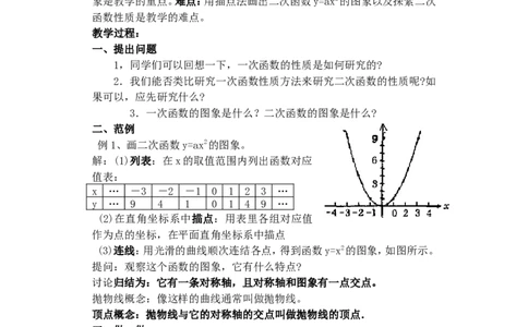 人教版九年级数学上册教案：22.1二次函数的图象和性质（2）_初中数学人教版_9上-初中数学人教版_04教案（多套）_教案2（赠送）