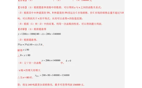 专题40一次函数的应用之最大利润问题（解析版）_初中数学人教版_八年级数学下册_保存转存之后查看(1)_8下-初中数学人教版（2026春新版持续更新）_旧版-可参考_06习题试卷_5专项练习