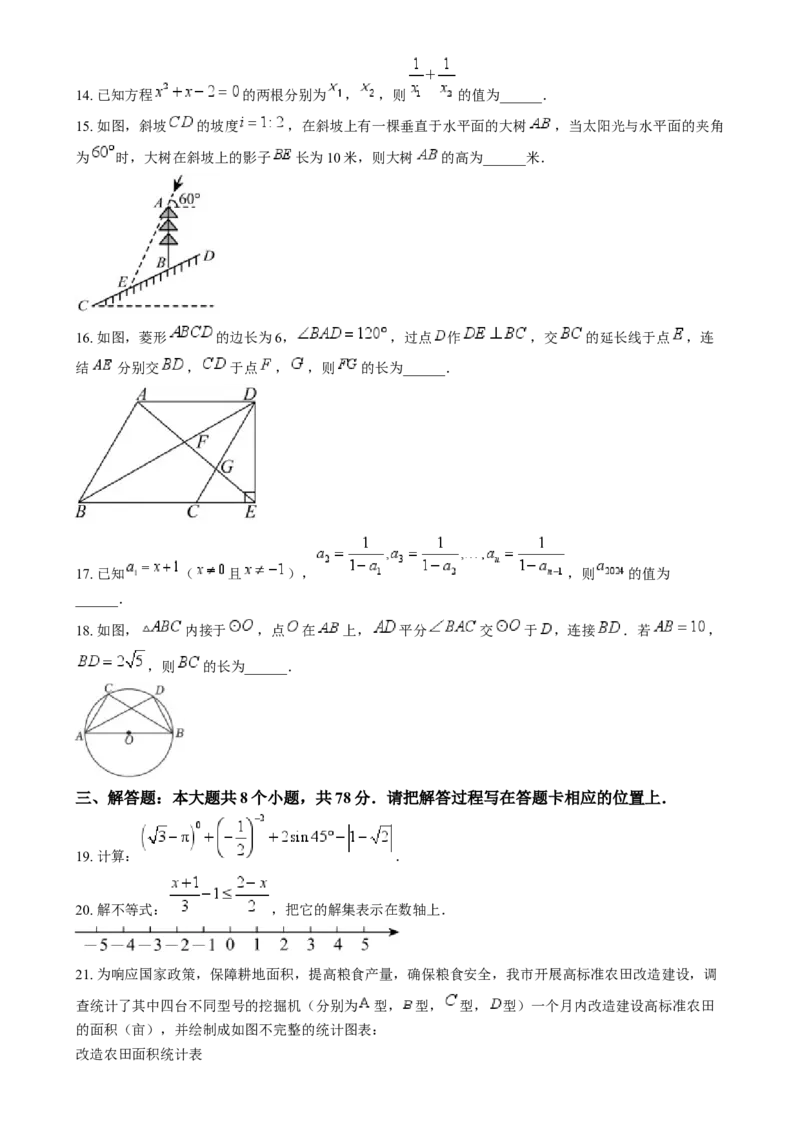 精品解析：2024年四川省眉山市中考数学试题（原卷版）_new_初中数学人教版_9下-初中数学人教版_09中考真题_2024中考数学真题