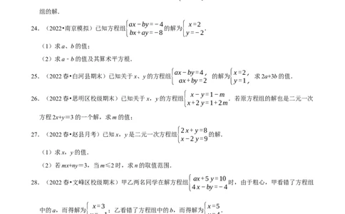 专题8.6二元一次方程组与字母参数问题大题专练（重难点培优30题，七下人教）-拔尖特训2023培优（原卷版）人教版_初中数学人教版_7下-初中数学人教版_07专项讲练