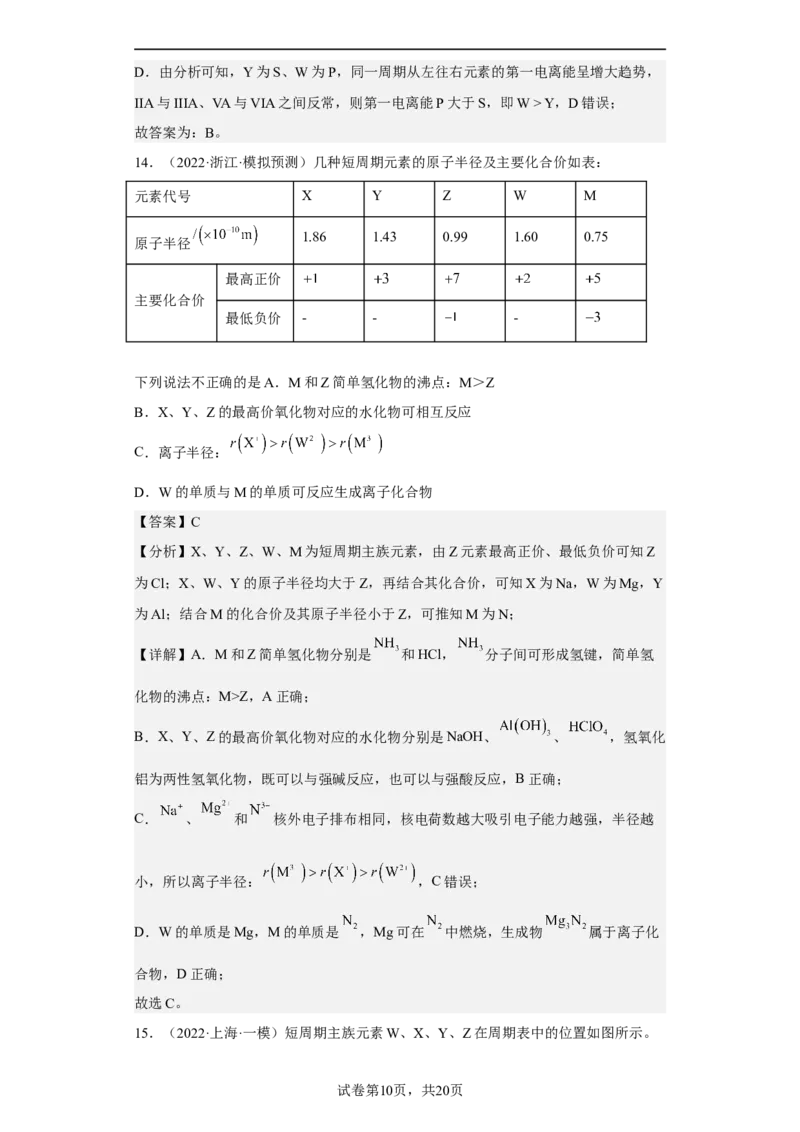 专题六元素周期律与元素周期表（专练）-冲刺2023年高考化学二轮复习核心考点逐项突破（解析版）_05高考化学_新高考复习资料_2023年新高考资料_二轮复习