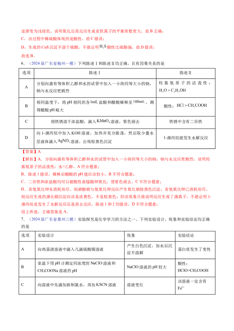 押广东卷第14题&nbsp;化学实验操作、现象与结论评价（解析版）_05高考化学_2024年新高考资料_5.2024三轮冲刺_备战2024年高考化学临考题号押题（广东卷）323301515