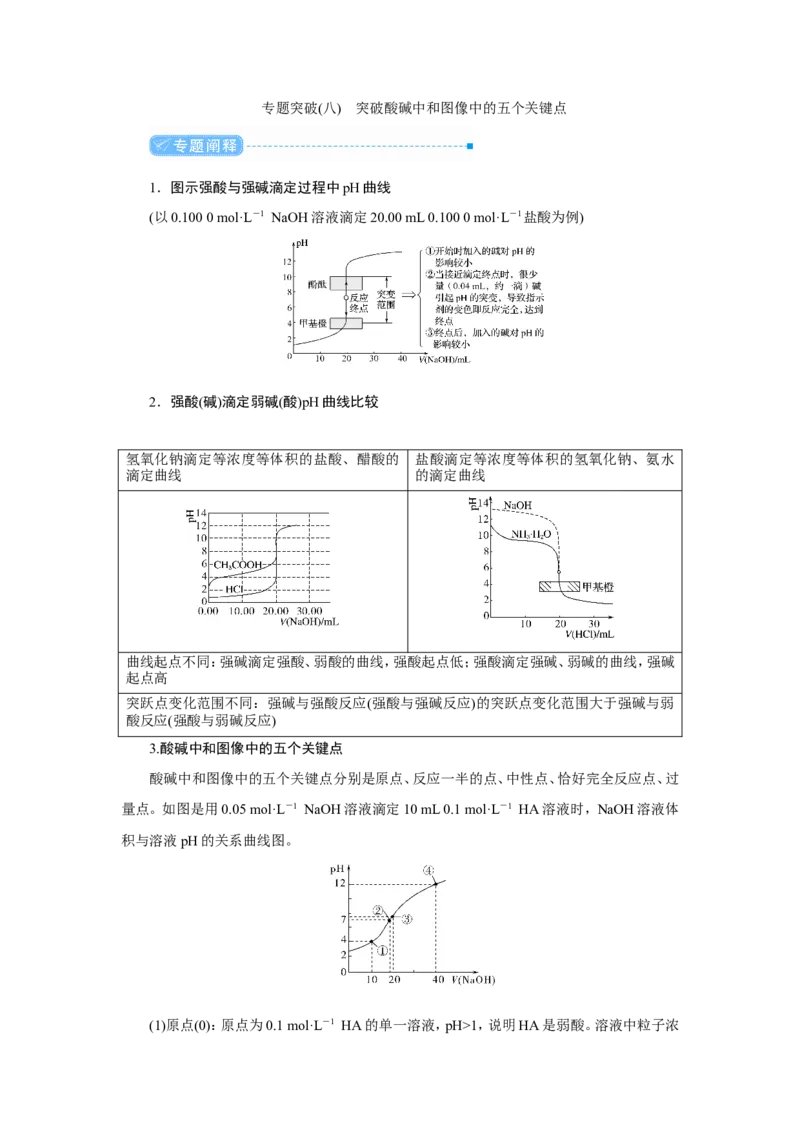 专题突破(八)突破酸碱中和图像中的五个关键点（教案）_05高考化学_新高考复习资料_2022年新高考资料_2022届一轮复习讲练结合_第八章水溶液中的离子平衡