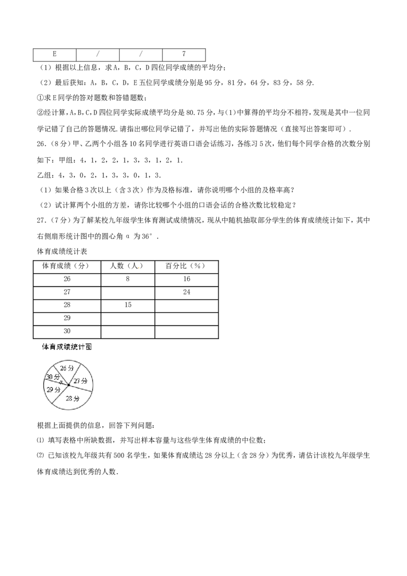 第20章数据的分析（A卷）_初中数学人教版_八年级数学下册_保存转存之后查看(1)_8下-初中数学人教版（2026春新版持续更新）_旧版-可参考_06习题试卷_2单元测试_单元测试（第2套）