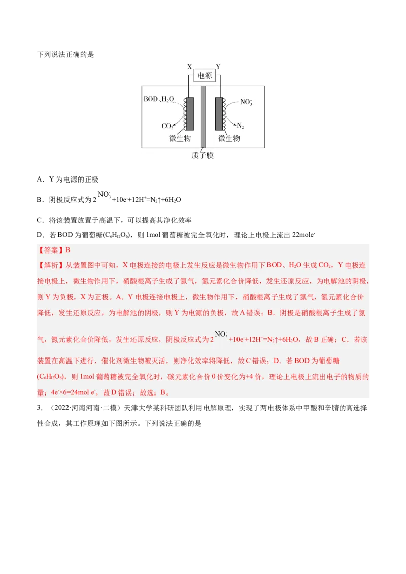 专题讲座（六）电解质介质和隔膜在电化学的作用（练）-2023年高考化学一轮复习讲练测（全国通用）（解析版）_05高考化学_通用版（老高考）复习资料_2023年复习资料_一轮复习