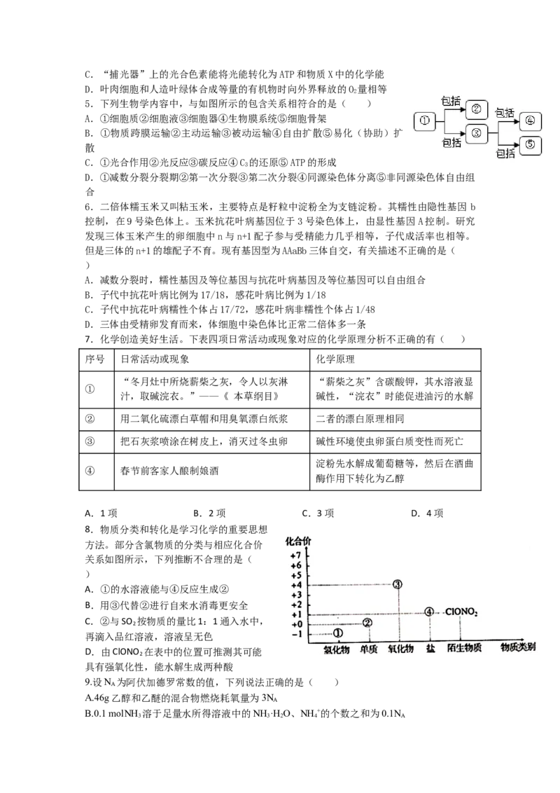 理科综合_05高考化学_高考模拟题_全国课标版_河南省信阳高级中学23届高三上学期开学考试理综含答案