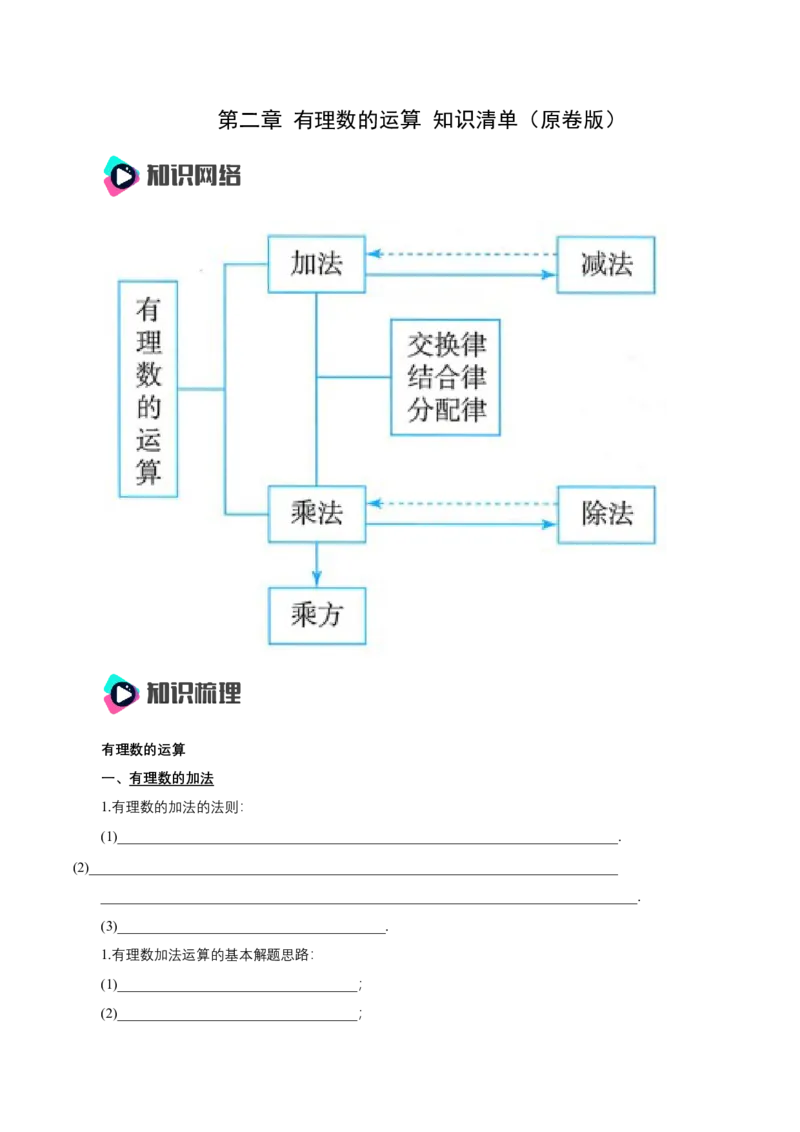 第二章有理数的运算知识清单（原卷版）_初中数学人教版_7上-初中数学人教版_7上-初中数学人教版（新版）_11知识点_（24秋季新教材）第2章有理数有理数的运算（知识清单）