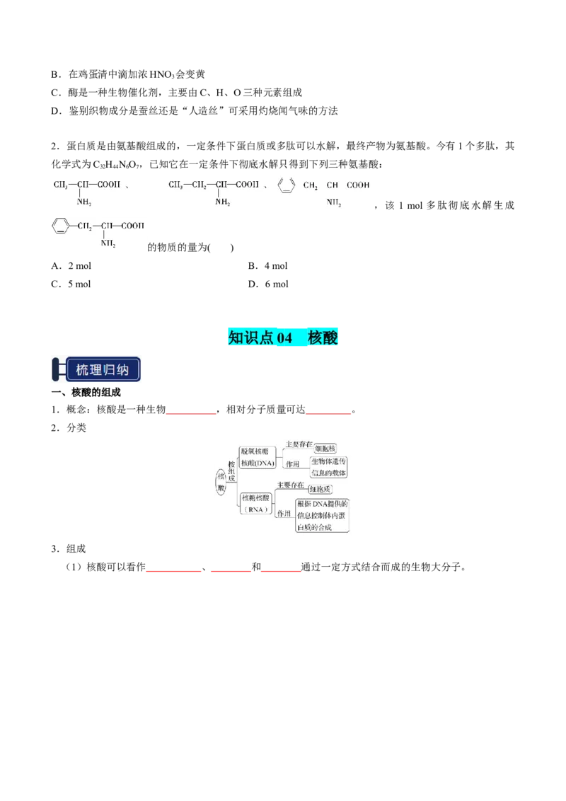 知识清单28生物大分子、合成高分子（原卷版）_05高考化学_2025年新高考资料_一轮复习_上好课2025年高考化学一轮复习知识清单3246985