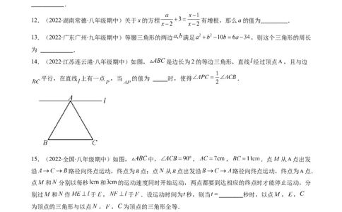 人教版八年级数学上学期期末易错精选30题（原卷版）_初中数学人教版_8上-初中数学人教版_旧版_06习题试卷_6期中期末复习专题