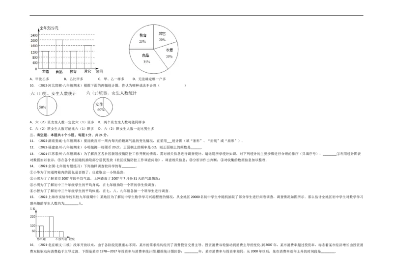 第十章数据的收集、整理与描述（选拔卷）-单元测试（人教版）（考试版）_初中数学人教版_7下-初中数学人教版_7下-初中数学人教版（旧版）赠送_06习题试卷_2单元测试