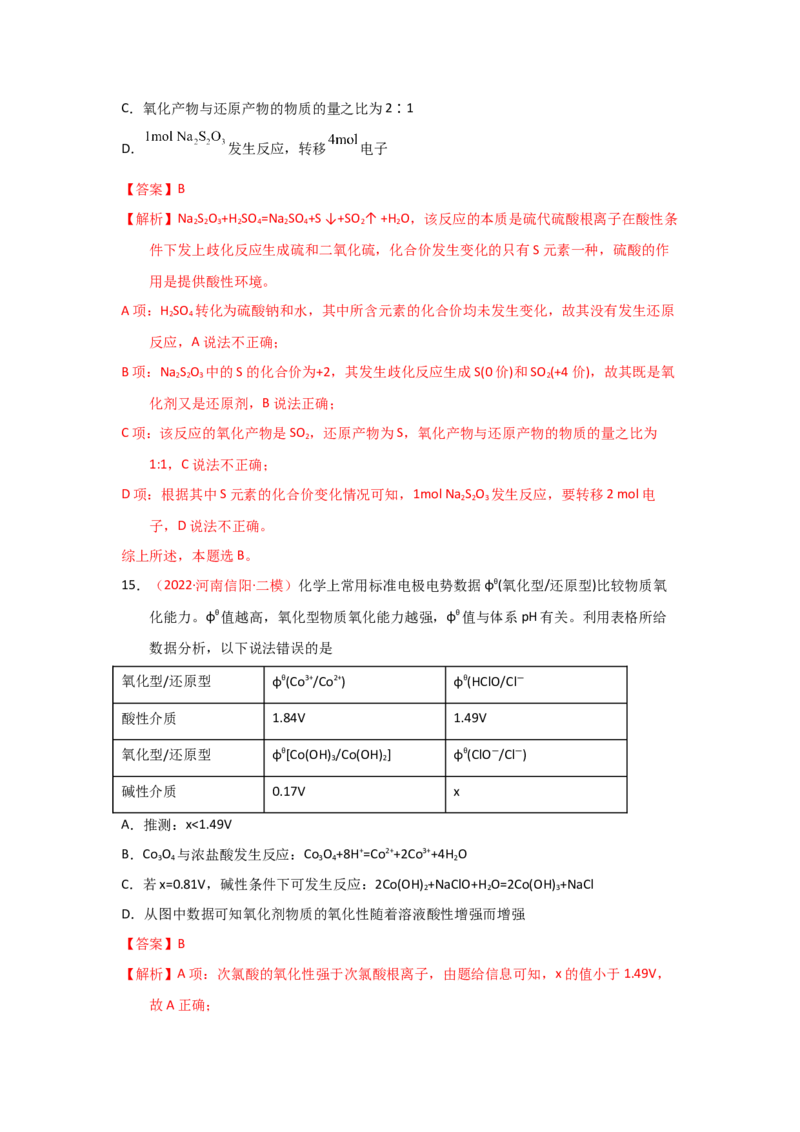 专题四氧化还原反应专题检验--实战演练）2023年高考化学二轮针对性复习方案（解析版）_05高考化学_通用版（老高考）复习资料_2023年复习资料_二轮复习
