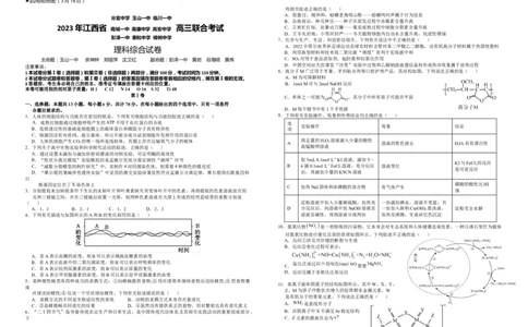 江西省九所重点中学2023届高三二联丨理综公众号：一枚试卷君_05高考化学_高考模拟题_新高考_2023年江西省高三九校联合考试理综_2023年江西省高三九校联合考试理综