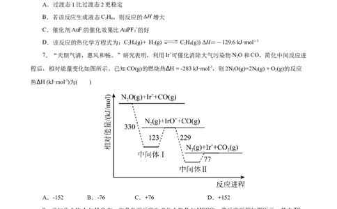 主题三化学反应原理（测试）（一）（原卷版）_05高考化学_2025年新高考资料_二轮复习_上好课2025年高考化学二轮复习讲练测（新高考通用）3379109_主题三化学反应原理