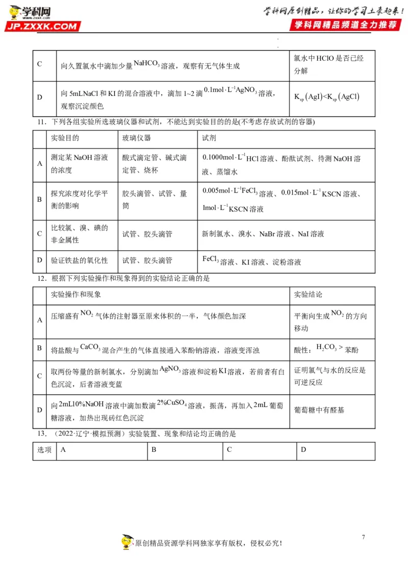 热点02表格型实验中逻辑关系的正误判断（原卷版）_05高考化学_新高考复习资料_2023年新高考资料_专项复习_2023年高考化学热点&middot;重点&middot;难点专练（新高考专用）_522
