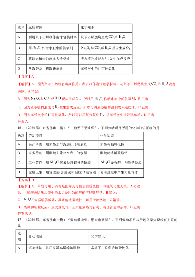押广东卷第4-6题&nbsp;化学中的美育与劳育&nbsp;有机化合物（解析版）_05高考化学_2024年新高考资料_5.2024三轮冲刺_备战2024年高考化学临考题号押题（广东卷）323301515