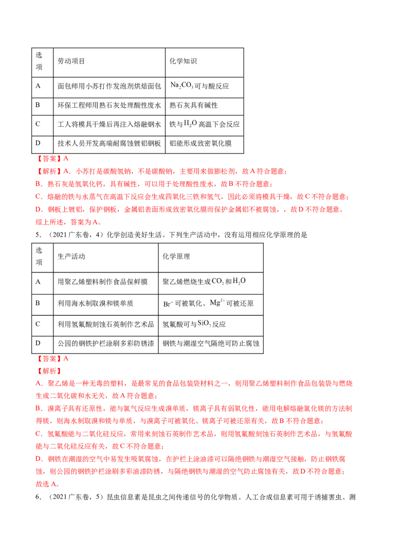 押广东卷第4-6题&nbsp;化学中的美育与劳育&nbsp;有机化合物（解析版）_05高考化学_2024年新高考资料_5.2024三轮冲刺_备战2024年高考化学临考题号押题（广东卷）323301515