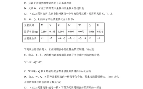 专题六元素周期律与元素周期表（专练）-冲刺2023年高考化学二轮复习核心考点逐项突破（原卷版）_05高考化学_新高考复习资料_2023年新高考资料_二轮复习