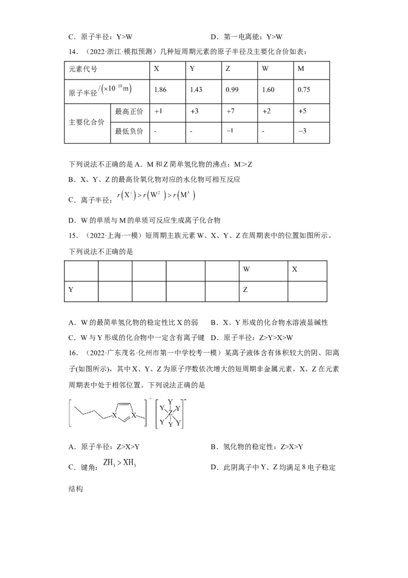 专题六元素周期律与元素周期表（专练）-冲刺2023年高考化学二轮复习核心考点逐项突破（原卷版）_05高考化学_新高考复习资料_2023年新高考资料_二轮复习