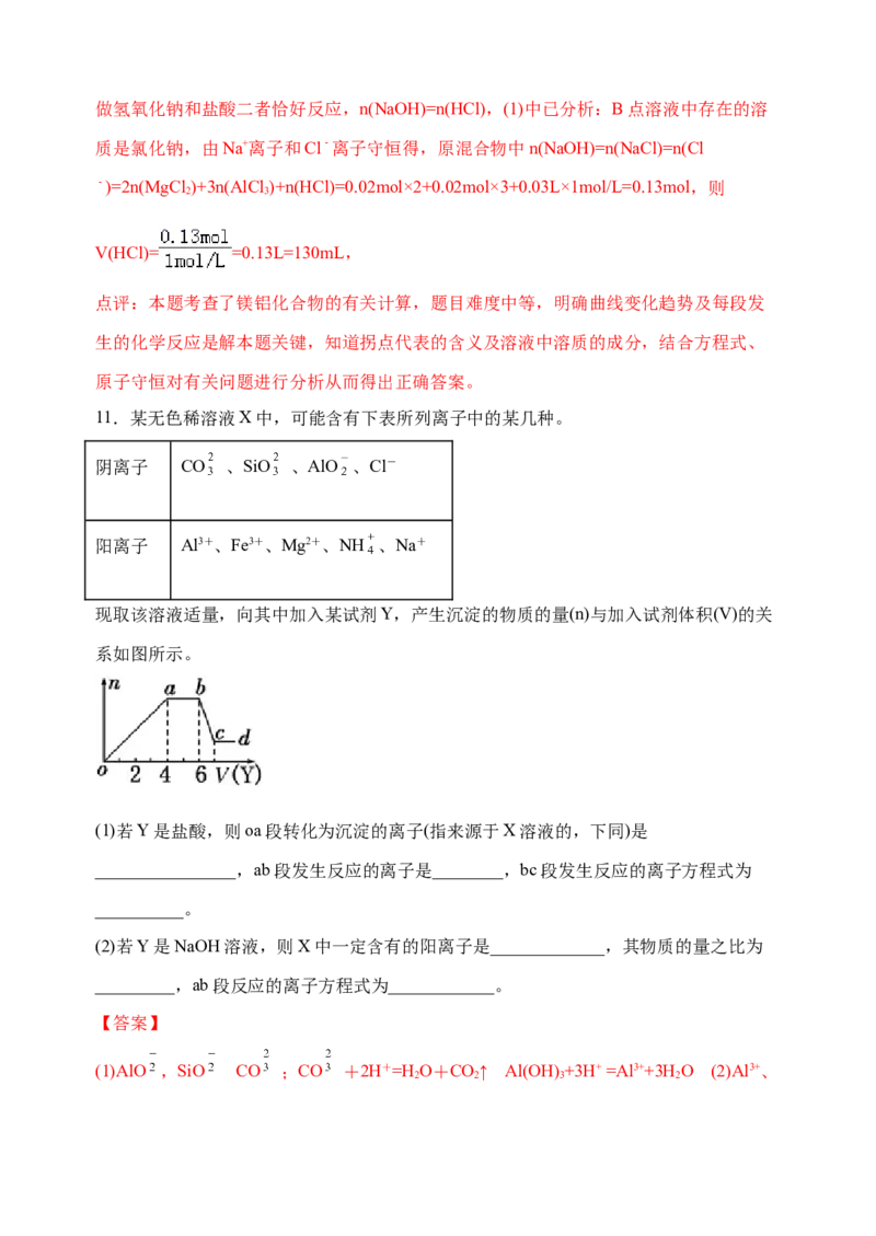 微专题12铝三角及其转化关系-备战2022年高考化学考点微专题（解析版）_05高考化学_新高考复习资料_2022年新高考资料_备战2022年高考化学考点微专题
