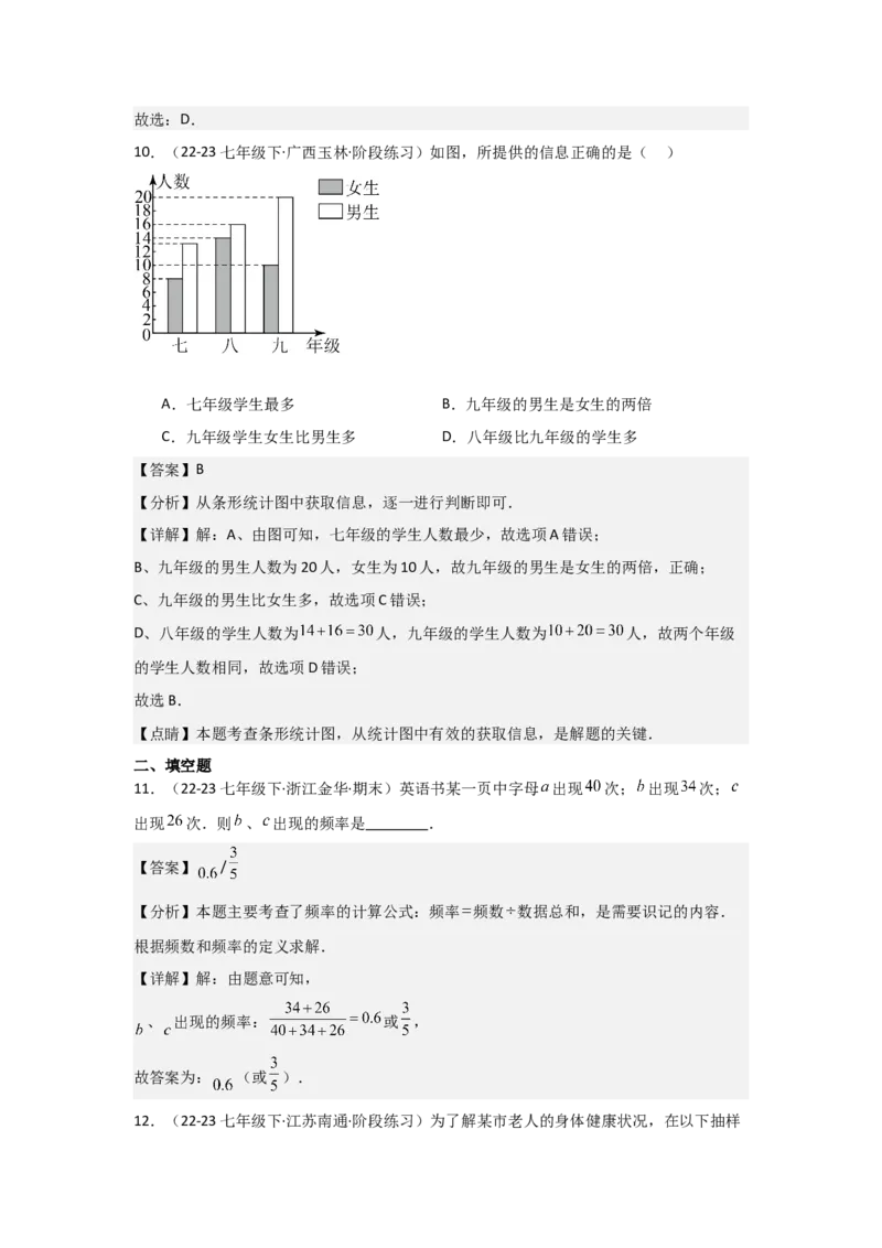 第11讲数据的收集、整理与描述（14个知识点+14种题型+强化训练）（教师版）_初中数学_七年级数学下册（人教版）_常见题型通关讲解练-V3