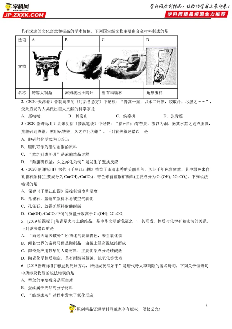 热点01化学与传统文化（原卷版）_05高考化学_新高考复习资料_2023年新高考资料_专项复习_2023年高考化学热点&middot;重点&middot;难点专练（新高考专用）_335