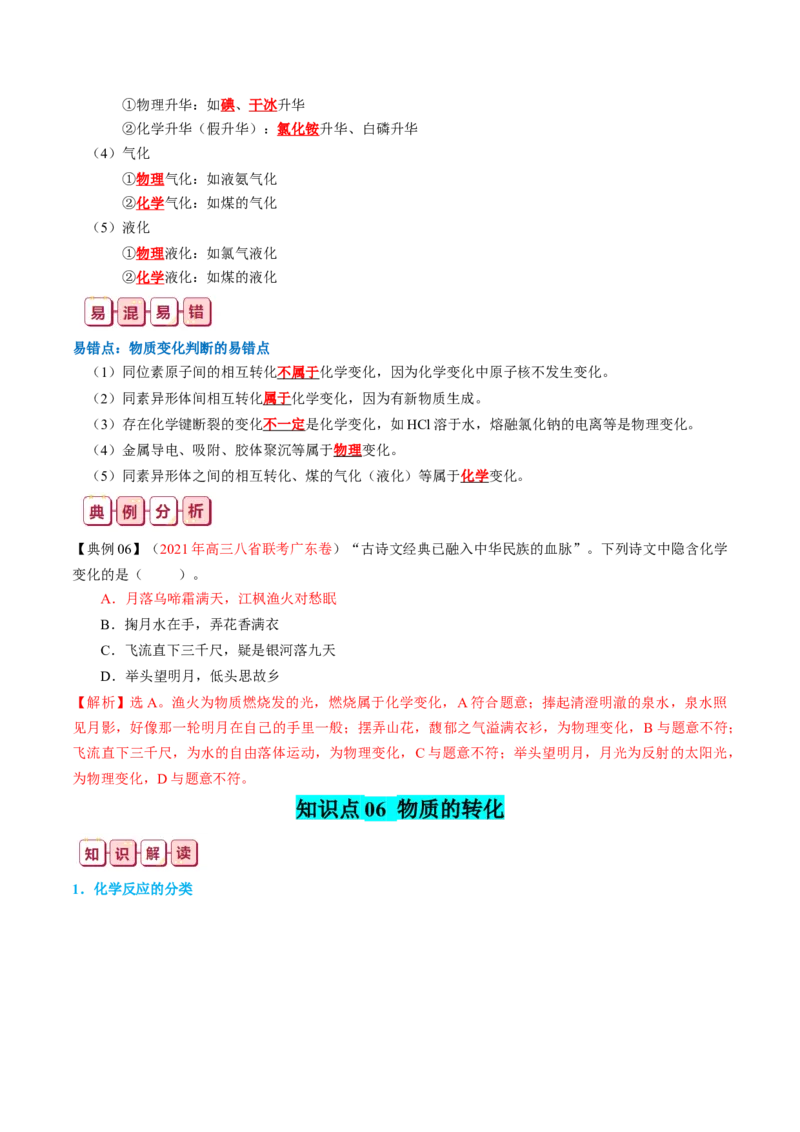 知识清单01++物质的分类及转化-口袋书2024年高考化学一轮复习知识清单_05高考化学_2024年新高考资料_1.2024一轮复习_2024年高考化学一轮复习知识清单
