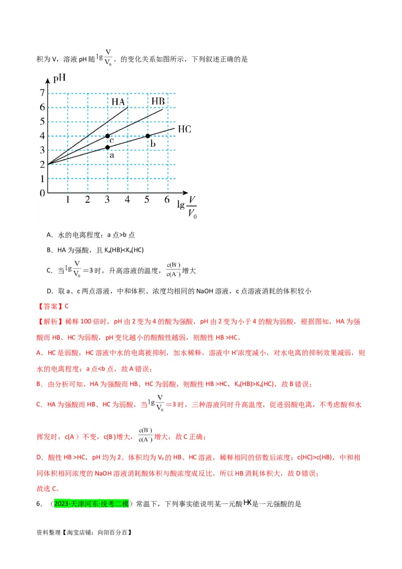 升级版微专题38强弱电解质的判断与比较（解析版）(全国版)_05高考化学_新高考复习资料_2024年新高考资料_一轮复习资料_备战2024年高考化学一轮复习考点微专题_教师版（含答案解析）