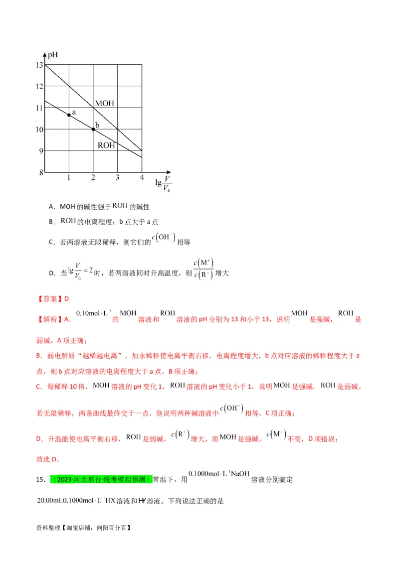 升级版微专题38强弱电解质的判断与比较（解析版）(全国版)_05高考化学_新高考复习资料_2024年新高考资料_一轮复习资料_备战2024年高考化学一轮复习考点微专题_教师版（含答案解析）