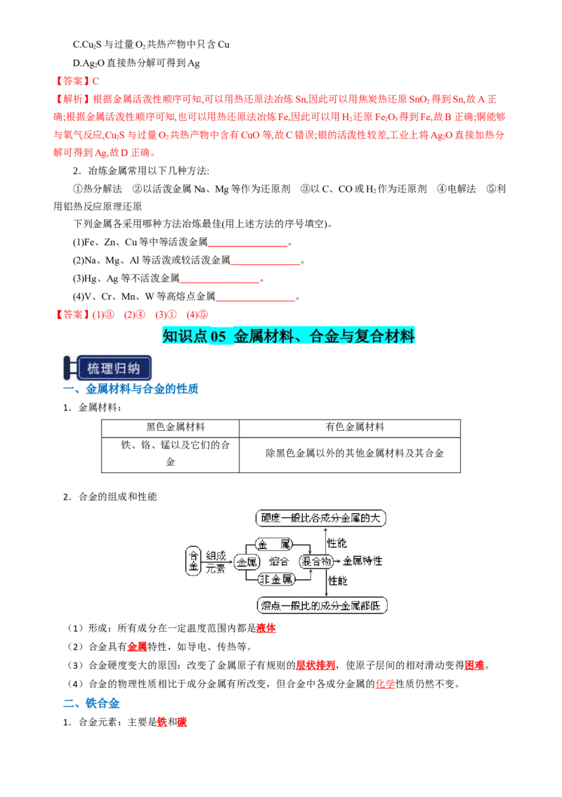 知识清单08金属材料及金属矿物的开发利用（解析版）_05高考化学_2025年新高考资料_一轮复习_上好课2025年高考化学一轮复习知识清单3246985