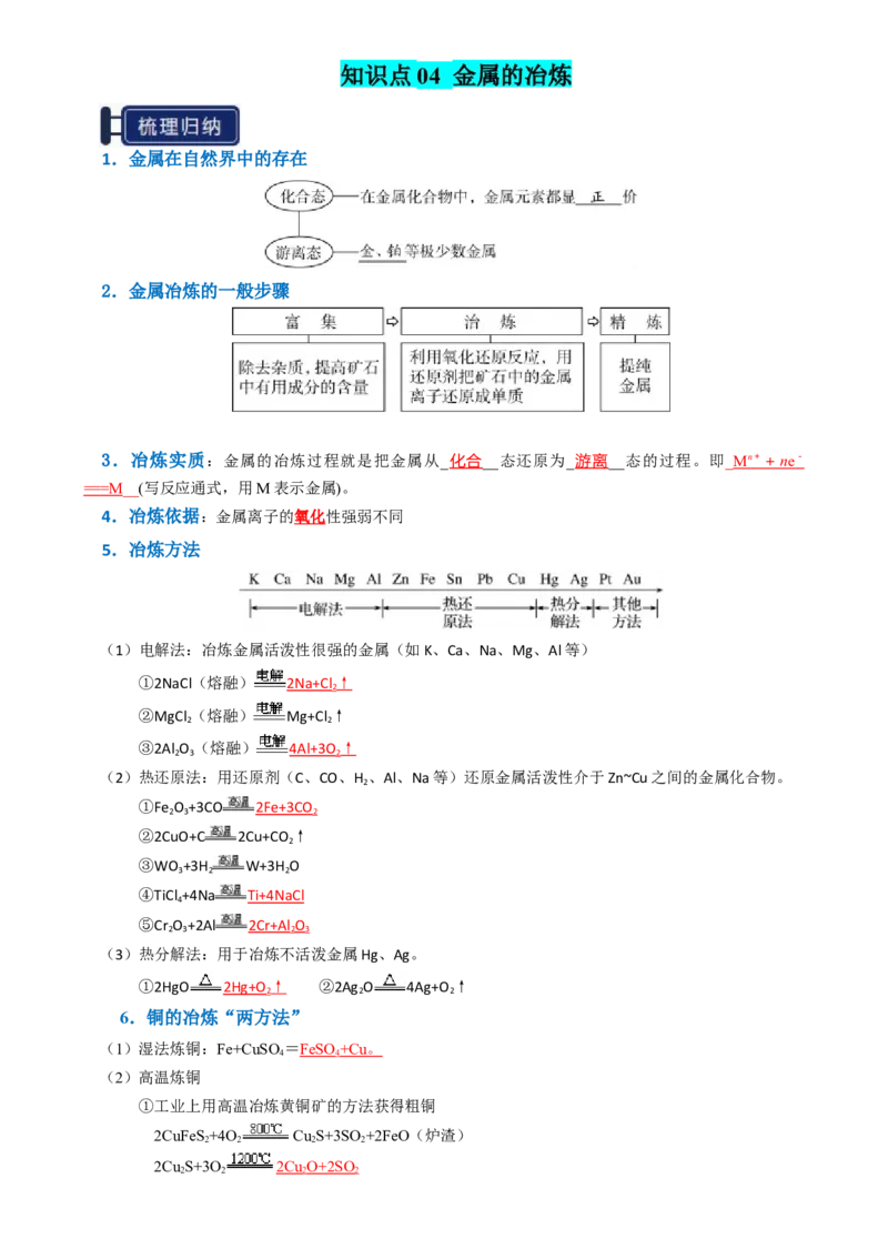 知识清单08金属材料及金属矿物的开发利用（解析版）_05高考化学_2025年新高考资料_一轮复习_上好课2025年高考化学一轮复习知识清单3246985
