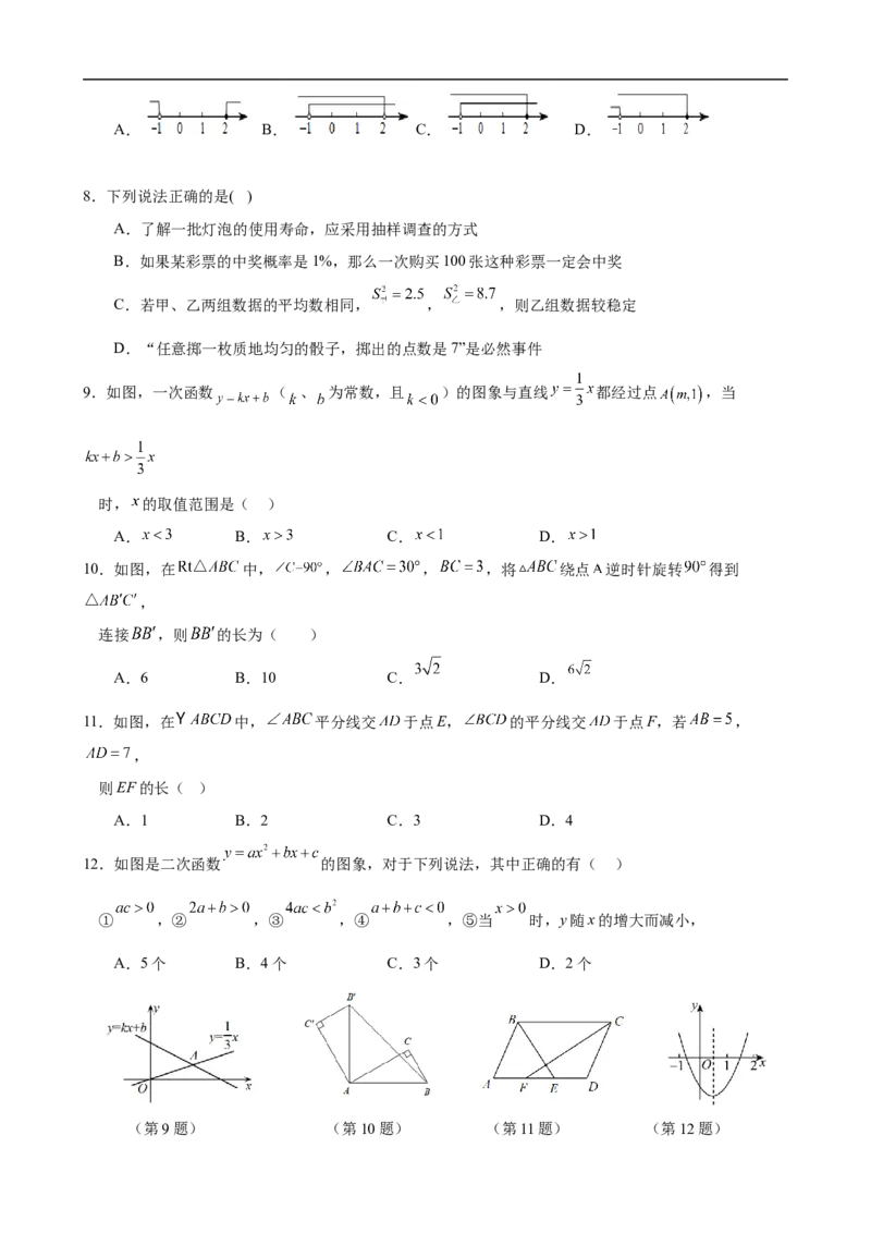 黄金卷7-赢在中考&middot;黄金8卷备战2023年中考数学全真模拟卷（广西专用）（原卷版）_初中数学人教版_9下-初中数学人教版_10中考模拟卷