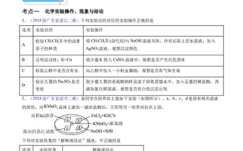 押广东卷第14题&nbsp;化学实验操作、现象与结论评价（原卷版）_05高考化学_2024年新高考资料_5.2024三轮冲刺_备战2024年高考化学临考题号押题（广东卷）323301515