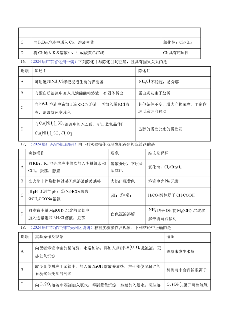 押广东卷第14题&nbsp;化学实验操作、现象与结论评价（原卷版）_05高考化学_2024年新高考资料_5.2024三轮冲刺_备战2024年高考化学临考题号押题（广东卷）323301515