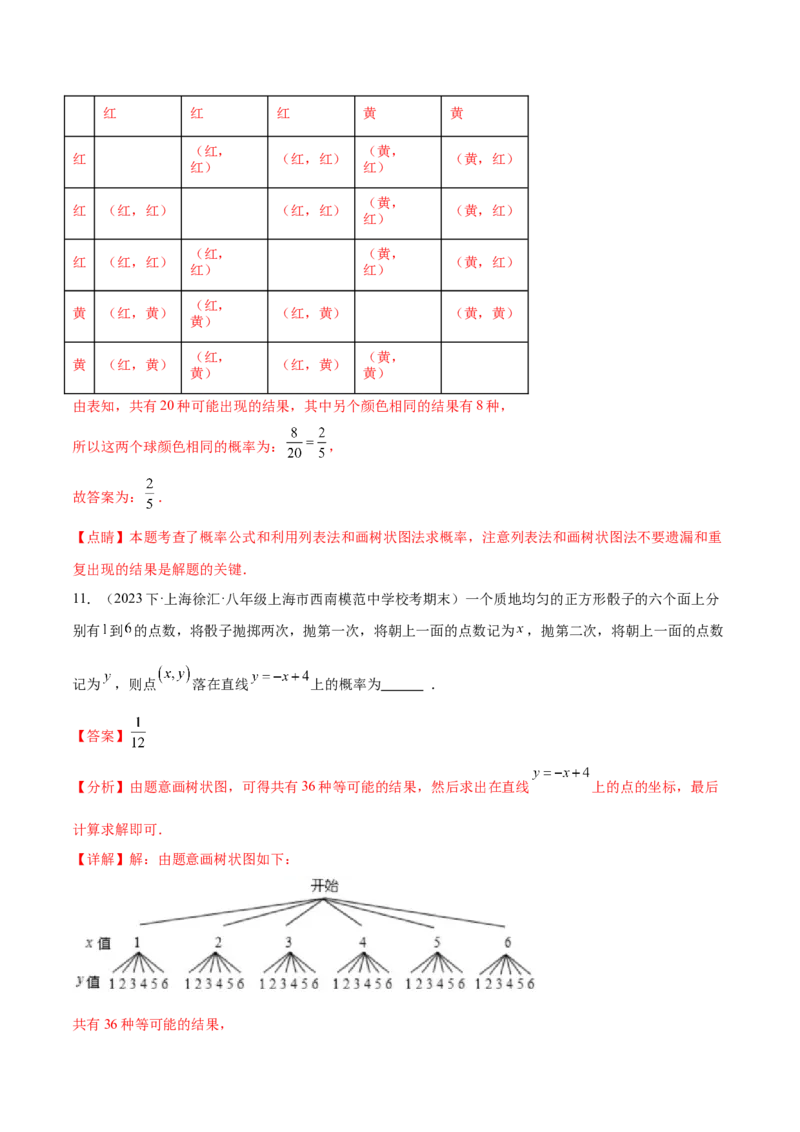 热点专题05概率初步（10个热点）（解析版）_初中数学人教版_9下-初中数学人教版_07专项讲练_2023-2024学年九年级数学全册重难热点提升精讲与过关测试（人教版）