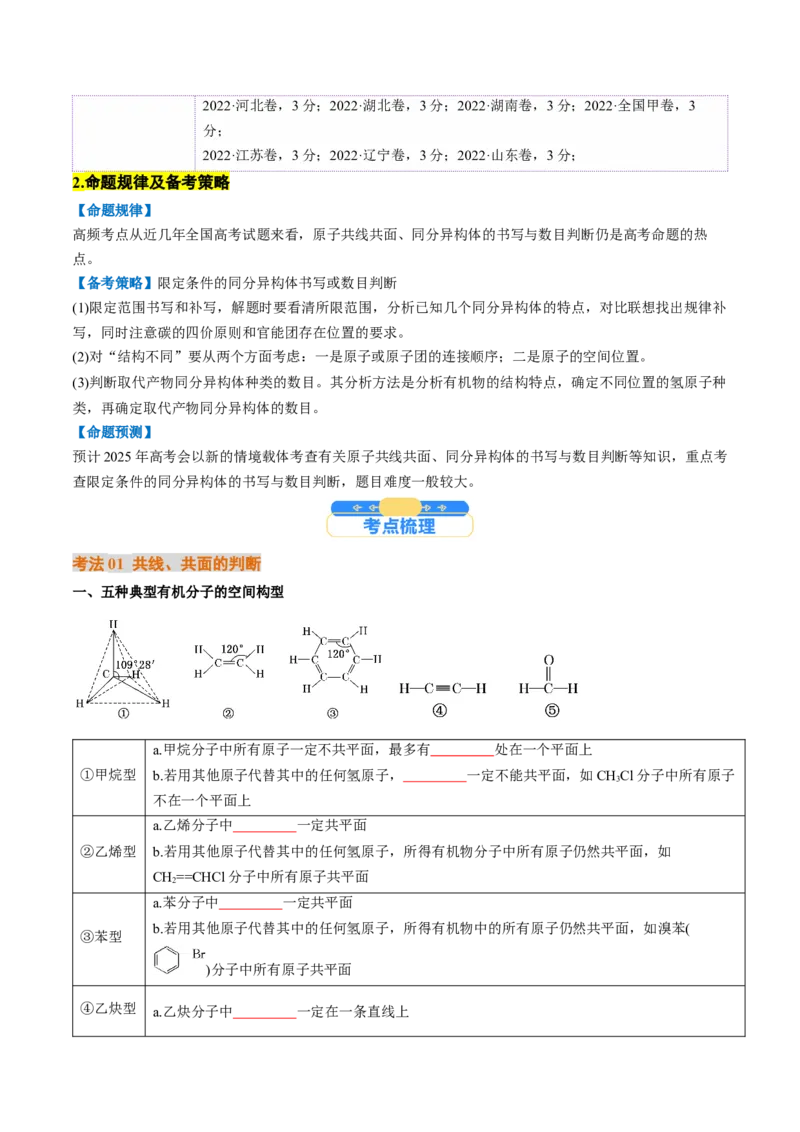 微考点共线共面同分异构体（核心考点精讲精练）-备战2025年高考化学一轮复习考点帮（新高考通用）（原卷版）_05高考化学_2025年新高考资料_一轮复习