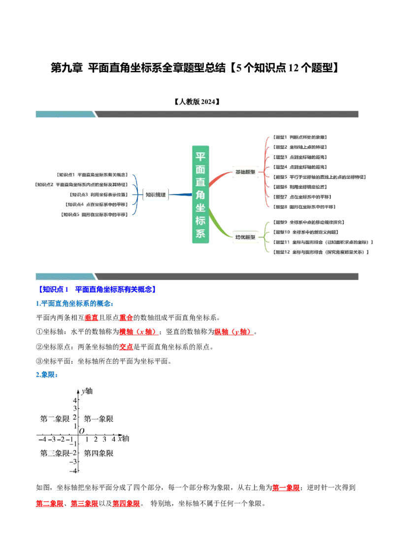第九章平面直角坐标系全章题型总结（5个知识点12个题型）（必考点分类集训）（人教版2024）（教师版）_初中数学_七年级数学下册（人教版）_考点分类必刷题-U181