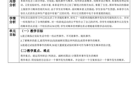 第25章概率初步单元教学设计_初中数学人教版_9上-初中数学人教版_01课件+教案（配套）_课件+教案大单元教学_单元教学设计