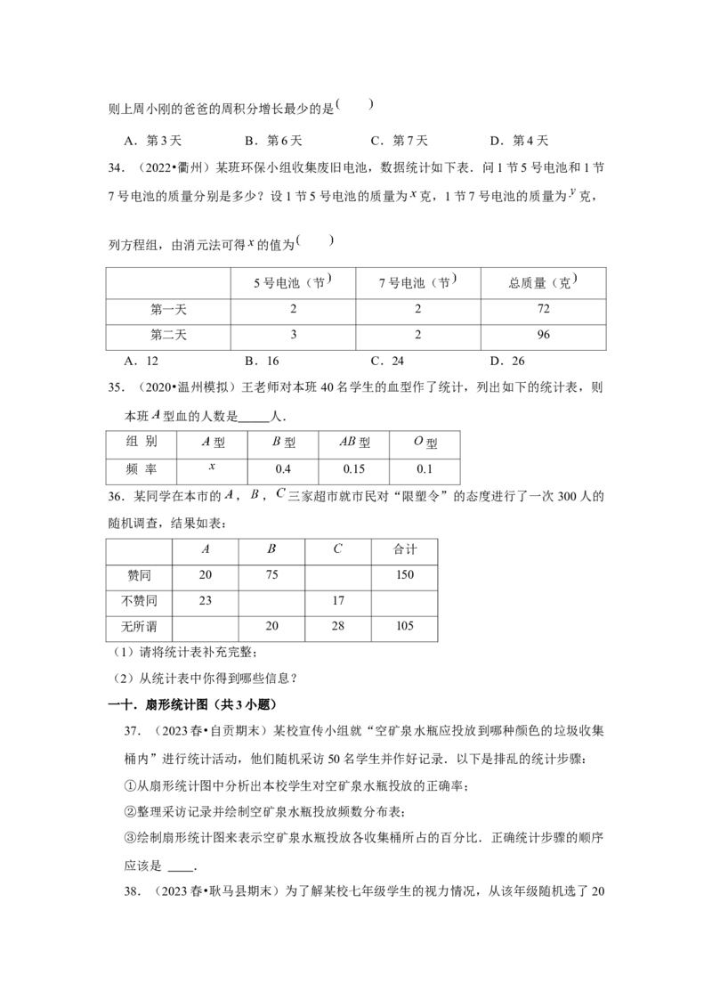 第10章数据的收集、整理与描述章节复习卷（14个知识点+50题练习）（学生版）_初中数学_七年级数学下册（人教版）_常见题型通关讲解练-V3