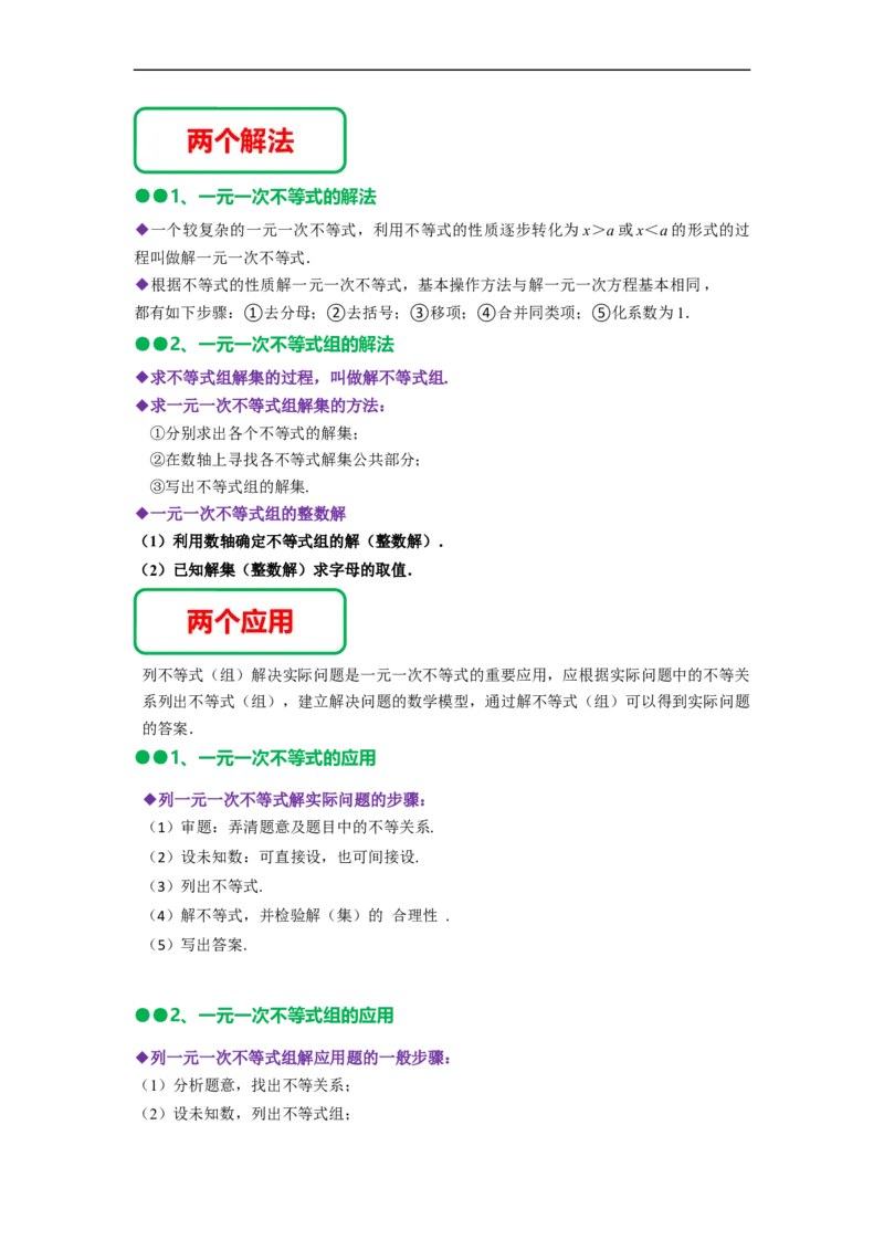第九章不等式与不等式组知识串讲+热考题型（原卷版）_初中数学人教版_7下-初中数学人教版_7下-初中数学人教版（旧版）赠送_07专项讲练