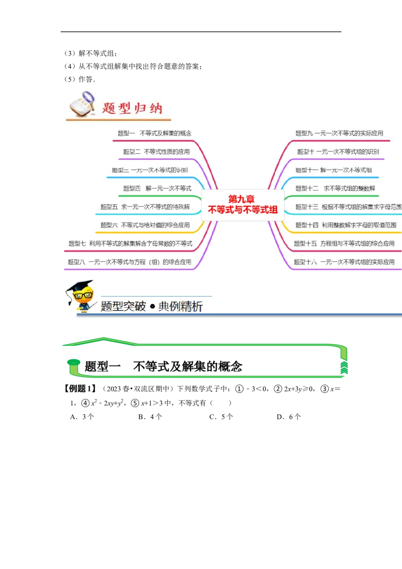 第九章不等式与不等式组知识串讲+热考题型（原卷版）_初中数学人教版_7下-初中数学人教版_7下-初中数学人教版（旧版）赠送_07专项讲练